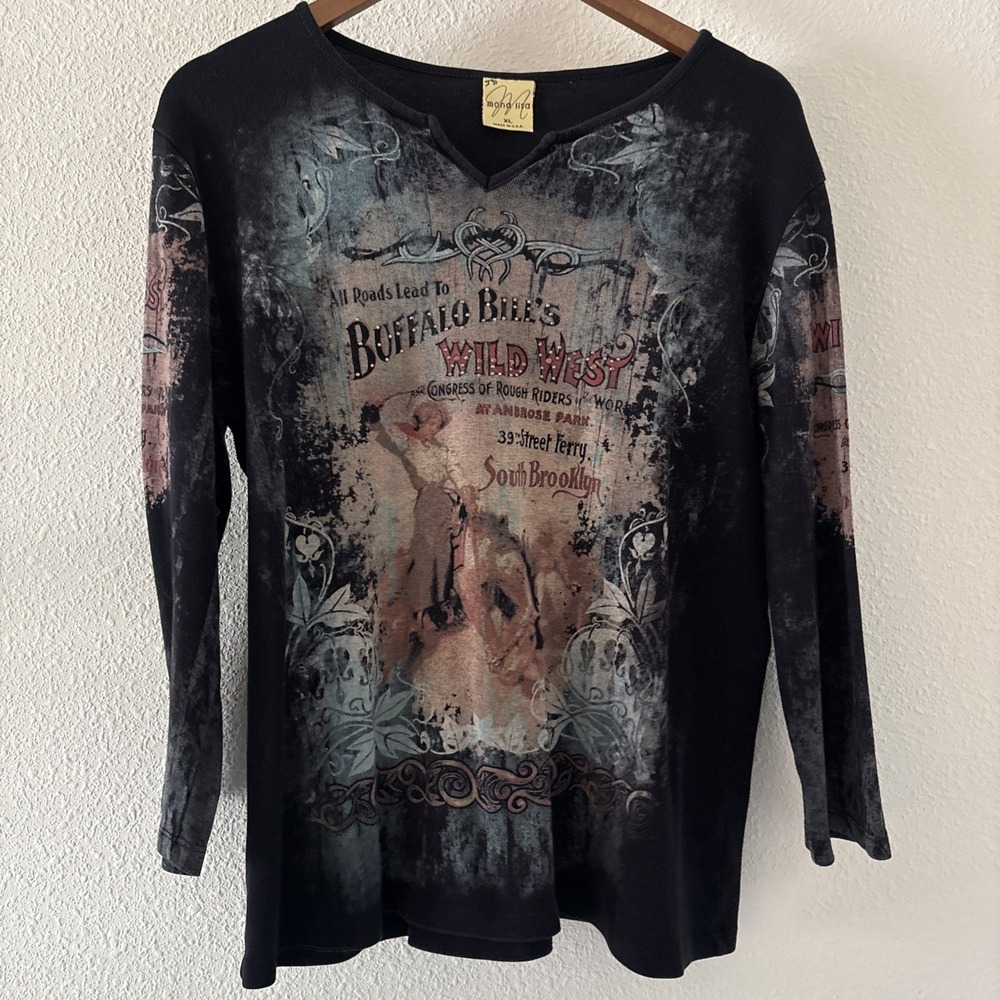 Vintage Mona Lisa Buffalo Bill's Wild West Women's XL Shirt‎ USA Bling Western